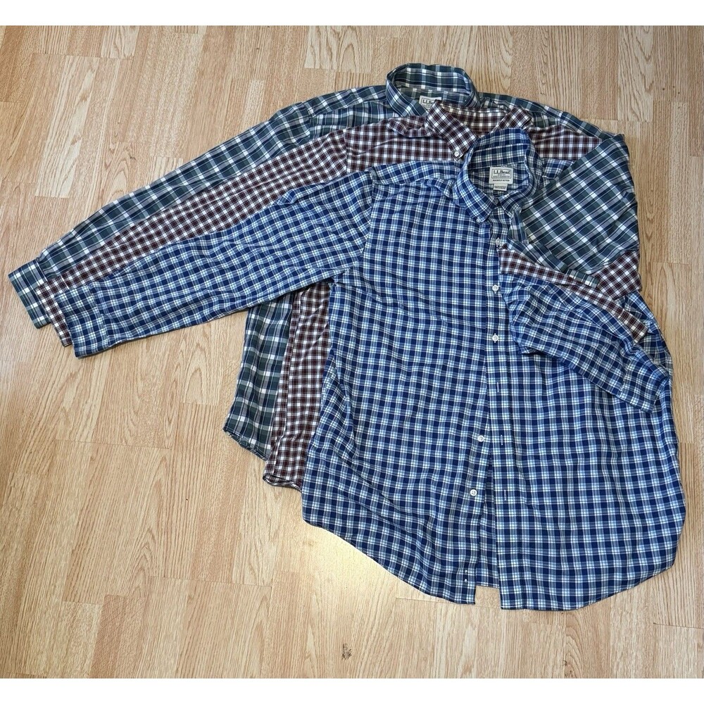 3 L.L. Bean Men's XL Slightly Fitted Plaid Cotton Button-Down Casual Shirt